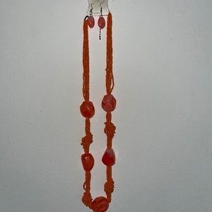 Orange Beaded Necklace w/ matching Earrings